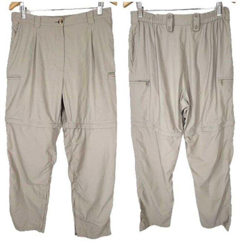ExOfficio Convertible ZIP OFF Cargo Pants Shorts Womens 14 Khaki Beige Zip Ankle